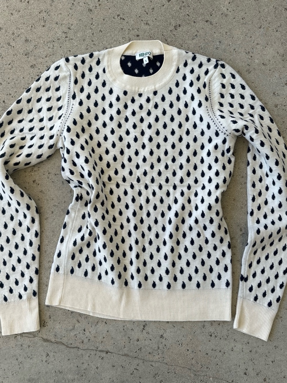 Kenzo Cream Crewneck Sweater with Black Teardrop Motif